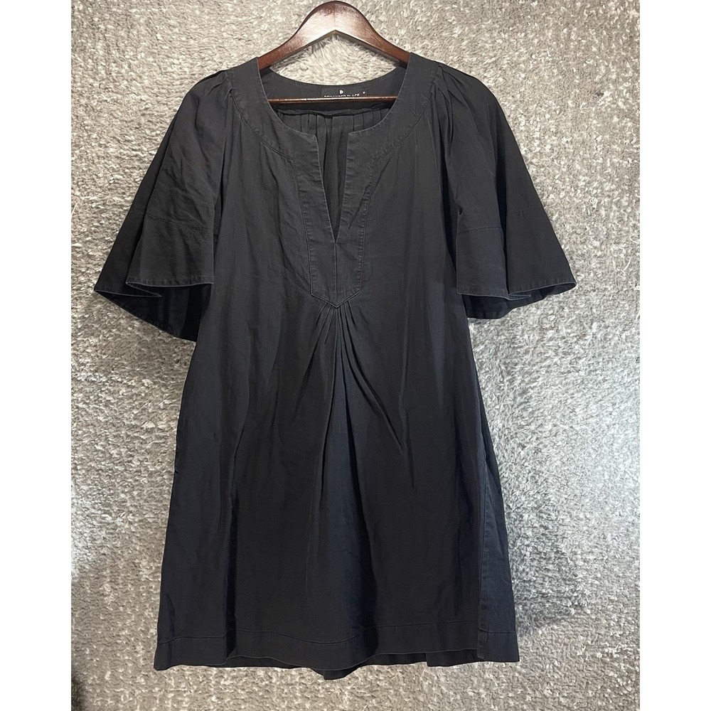 Pomander Place Tuckernuck Black Finley Flutter Sleeve Cotton Swing Dress M